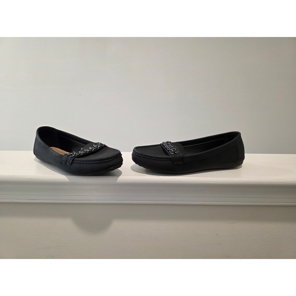 Women's sz 8 W Harborside Black Memory Foam Chain Link Loafers BEAT HB212701